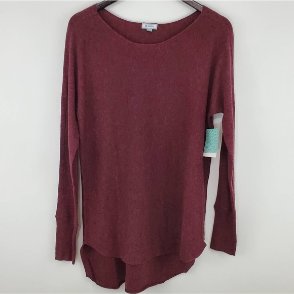 Susina Boatneck High/Low Burgundy Tunic Sweater - Picture 1 of 4